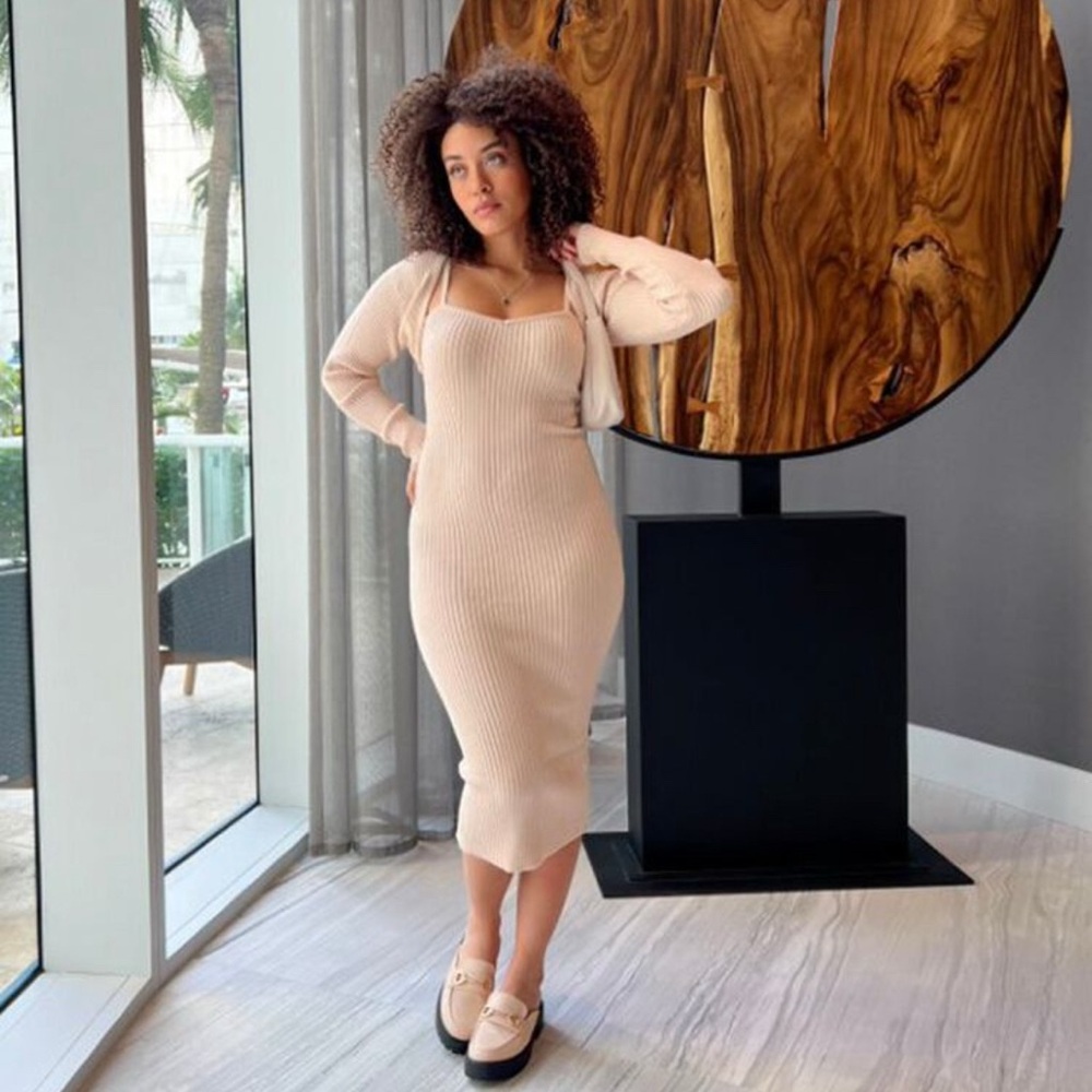 Sweater-Knit Midi Dress & Shrug Set